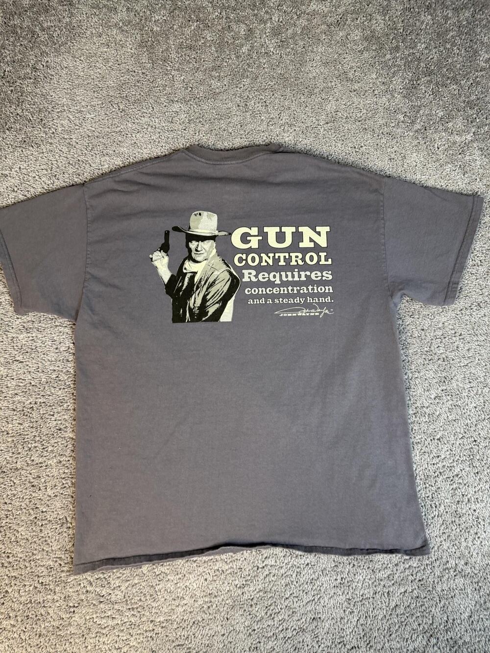 John Wayne Shirt Mens XL Gray Gun Control Graphic Crew Neck Tagless Cotton